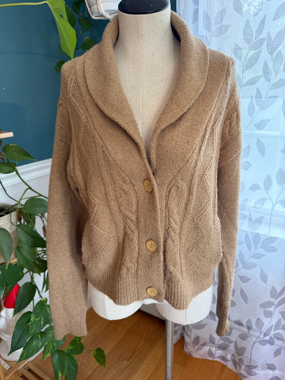 Pilcro and the Letterpress Anthropologie Cable Knit Shawl Collar Cardigan Small